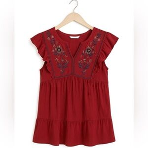 Sonoma XL Embroidered Tiered Flounce Dress Magenta Boho Flutter Sleeve Lined